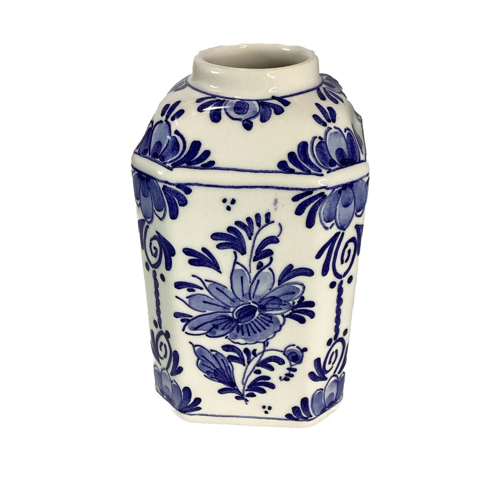D.P Delft Blue Floral Hand Painted & Signed Mini Jar Missing Lid Holland 5"